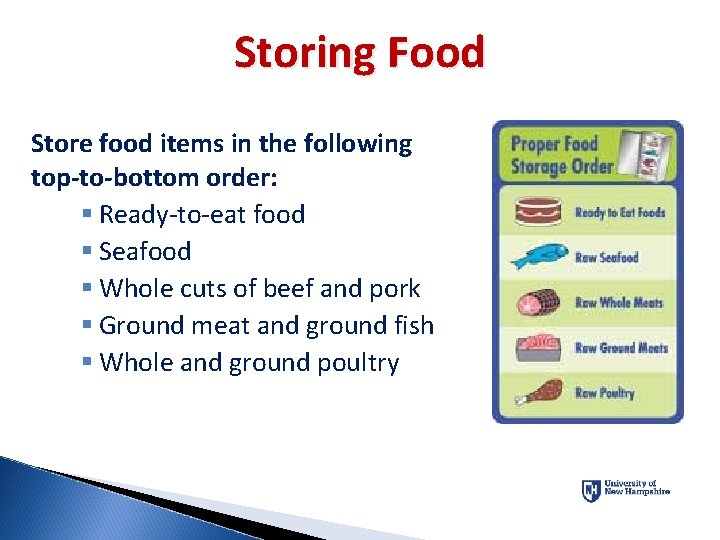 Storing Food Store food items in the following top-to-bottom order: § Ready-to-eat food §