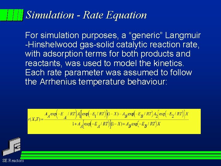 Simulation - Rate Equation For simulation purposes, a “generic” Langmuir -Hinshelwood gas-solid catalytic reaction