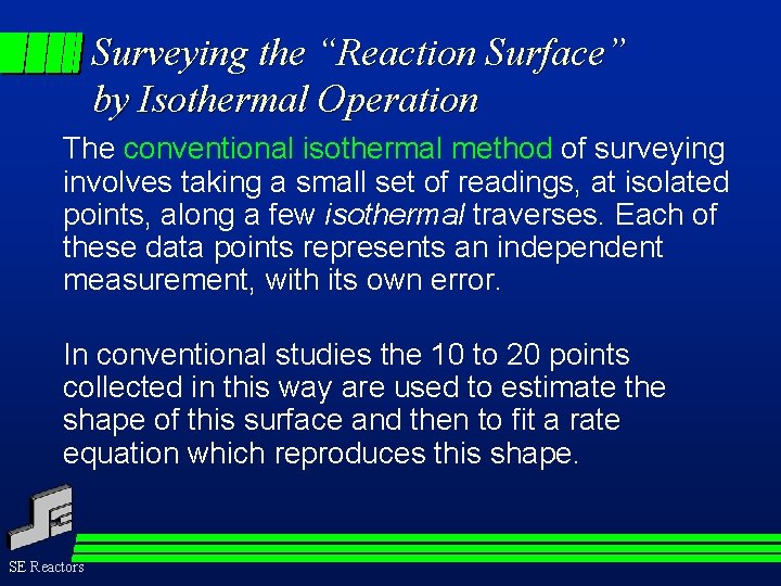 Surveying the “Reaction Surface” by Isothermal Operation The conventional isothermal method of surveying involves