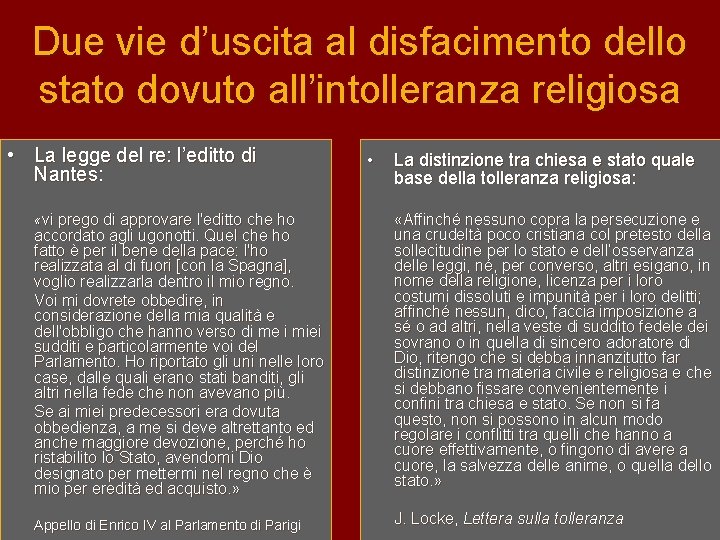 Due vie d’uscita al disfacimento dello stato dovuto all’intolleranza religiosa • La legge del