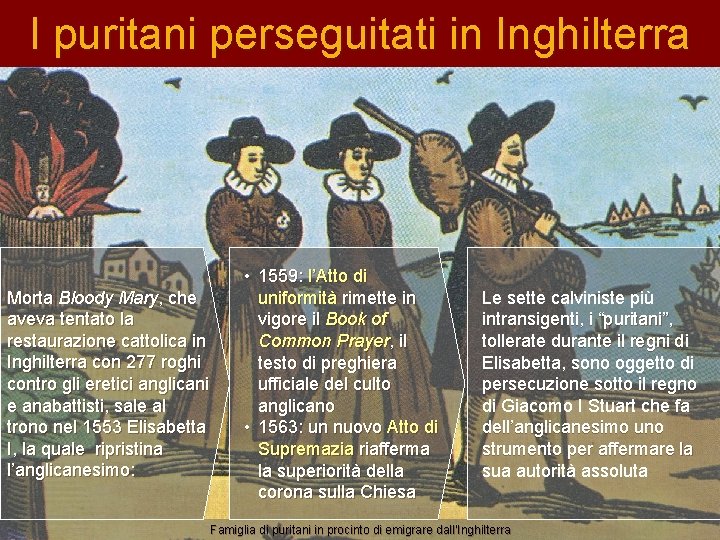 I puritani perseguitati in Inghilterra Morta Bloody Mary, che aveva tentato la restaurazione cattolica