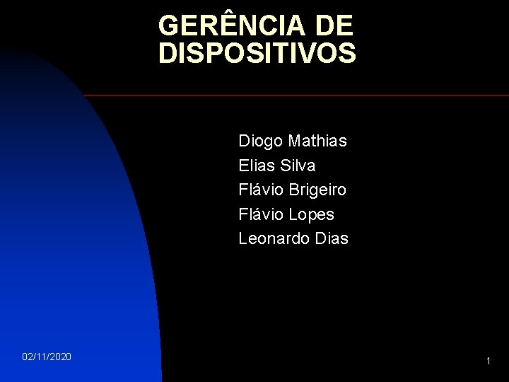 GERÊNCIA DE DISPOSITIVOS Diogo Mathias Elias Silva Flávio Brigeiro Flávio Lopes Leonardo Dias 02/11/2020