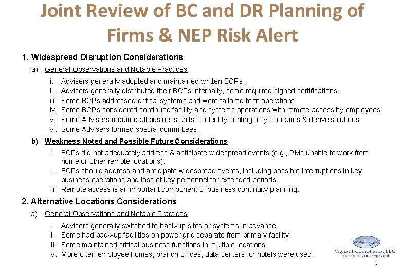 Joint Review of BC and DR Planning of Firms & NEP Risk Alert 1.