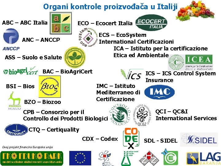 Organi kontrole proizvođača u Italiji ABC – ABC Italia ECO – Ecocert Italia ECS