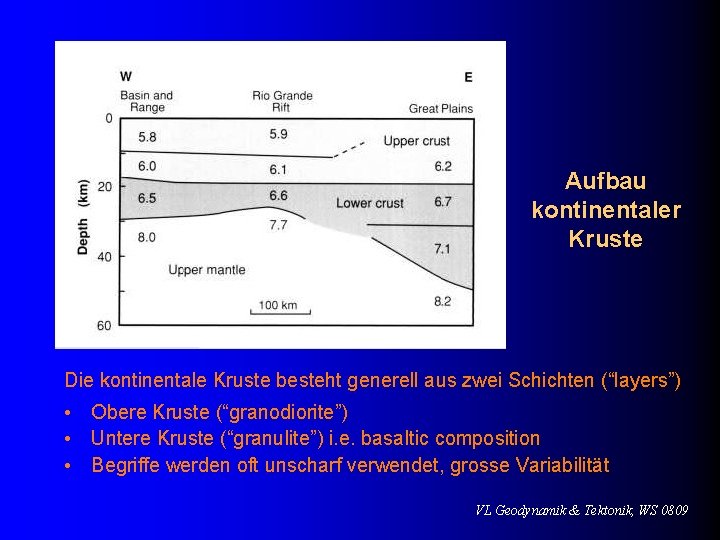 Aufbau kontinentaler Kruste Die kontinentale Kruste besteht generell aus zwei Schichten (“layers”) • Obere