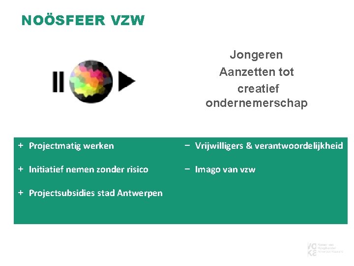 NOÖSFEER VZW Jongeren Aanzetten tot creatief ondernemerschap + Projectmatig werken − Vrijwilligers & verantwoordelijkheid