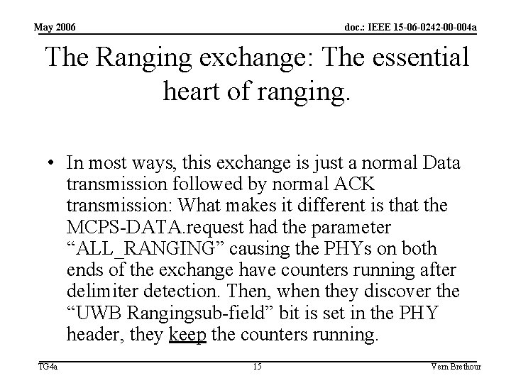 May 2006 doc. : IEEE 15 -06 -0242 -00 -004 a The Ranging exchange: