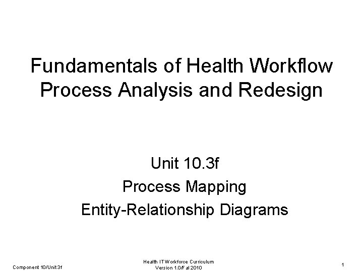 Fundamentals of Health Workflow Process Analysis and Redesign Unit 10. 3 f Process Mapping