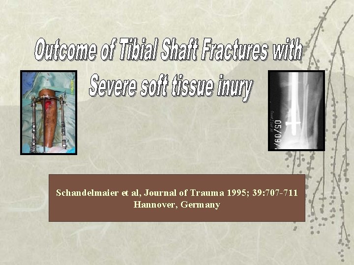 Schandelmaier et al, Journal of Trauma 1995; 39: 707 -711 Hannover, Germany 