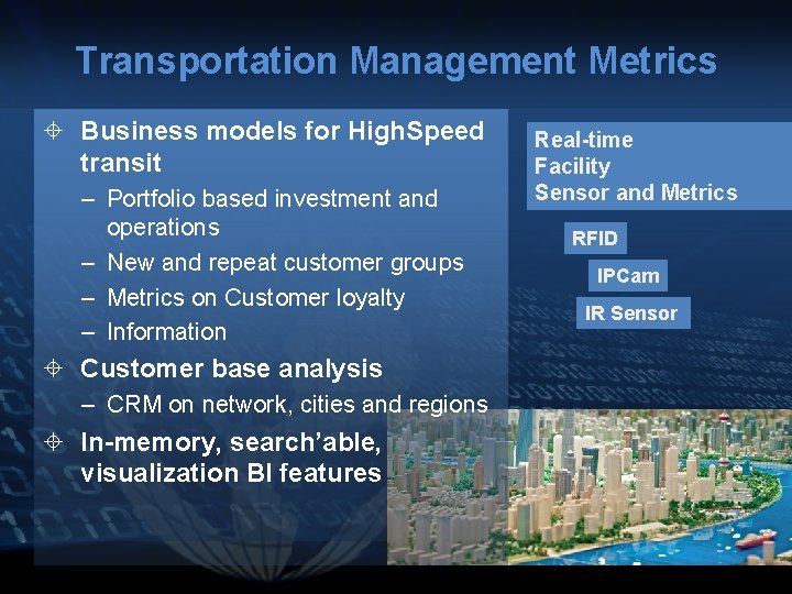 Transportation Management Metrics Business models for High. Speed transit – Portfolio based investment and