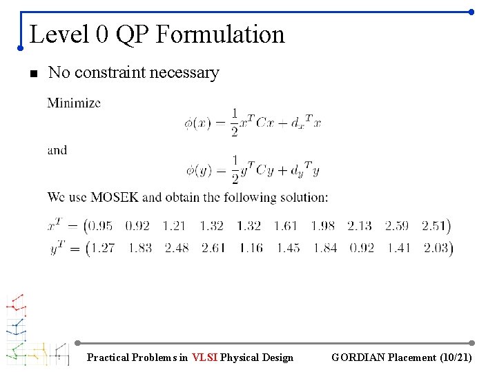 Level 0 QP Formulation n No constraint necessary Practical Problems in VLSI Physical Design