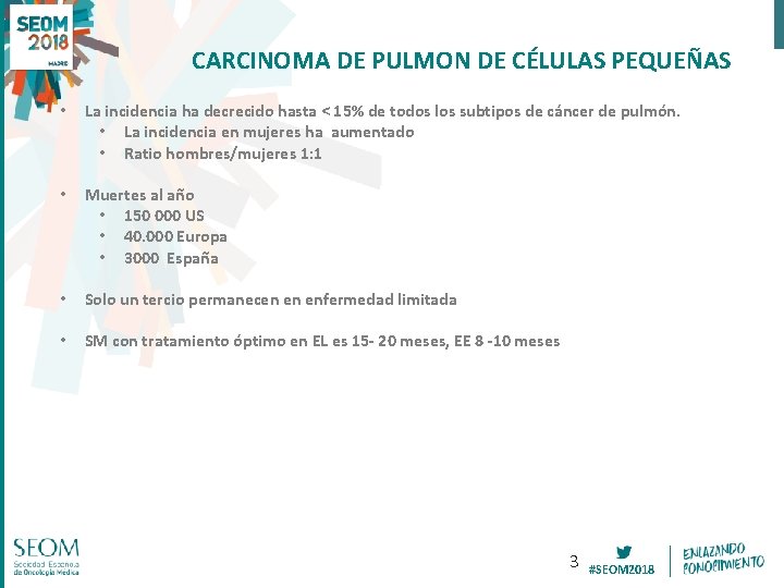 CARCINOMA DE PULMON DE CÉLULAS PEQUEÑAS • La incidencia ha decrecido hasta < 15%