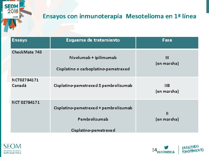 Ensayos con inmunoterapia Mesotelioma en 1ª línea Ensayo Check. Mate 743 NCT 02784171 Canadá
