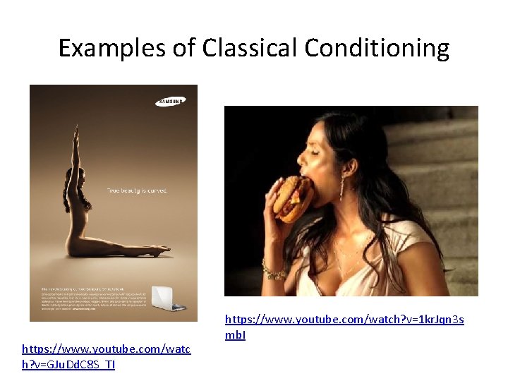 Examples of Classical Conditioning https: //www. youtube. com/watc h? v=GJu. Dd. C 8 S_TI
