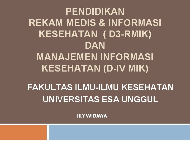 PENDIDIKAN REKAM MEDIS & INFORMASI KESEHATAN ( D 3 -RMIK) DAN MANAJEMEN INFORMASI KESEHATAN