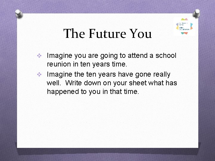 The Future You v Imagine you are going to attend a school reunion in