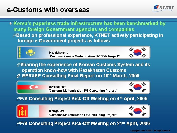 e-Customs with overseas Korea’s paperless trade infrastructure has been benchmarked by many foreign Government