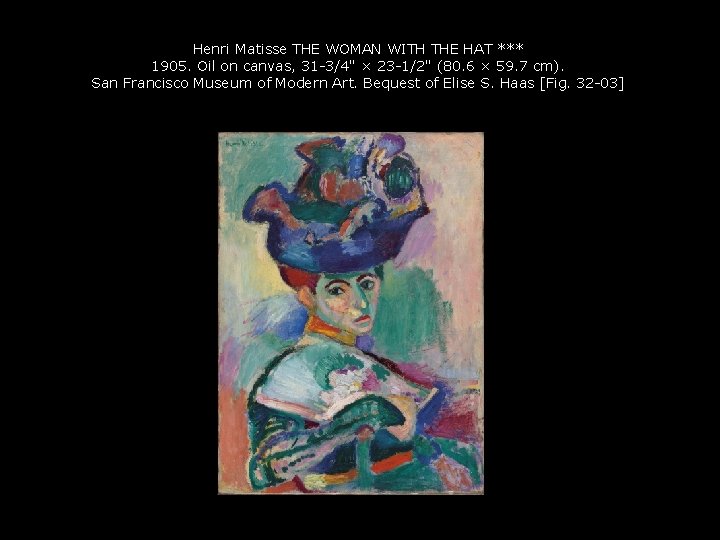 Henri Matisse THE WOMAN WITH THE HAT *** 1905. Oil on canvas, 31 -3/4"