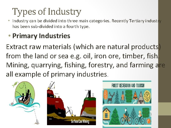 Types of Industry • Industry can be divided into three main categories. Recently Tertiary