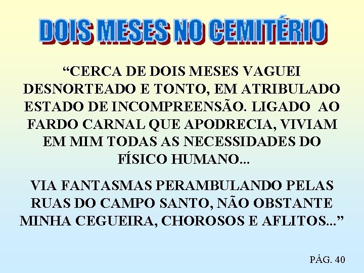 “CERCA DE DOIS MESES VAGUEI DESNORTEADO E TONTO, EM ATRIBULADO ESTADO DE INCOMPREENSÃO. LIGADO
