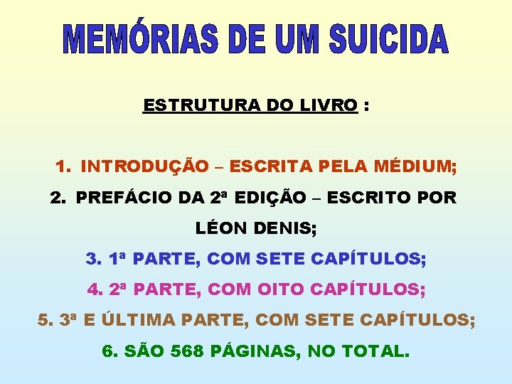 ESTRUTURA DO LIVRO : 1. INTRODUÇÃO – ESCRITA PELA MÉDIUM; 2. PREFÁCIO DA 2ª