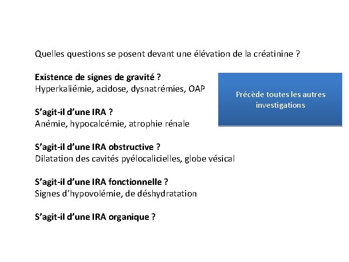 Quelles questions se posent devant une élévation de la créatinine ? Existence de signes