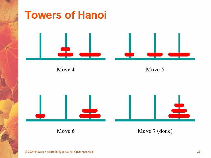 Towers of Hanoi Move 4 Move 5 Move 6 Move 7 (done) © 2004