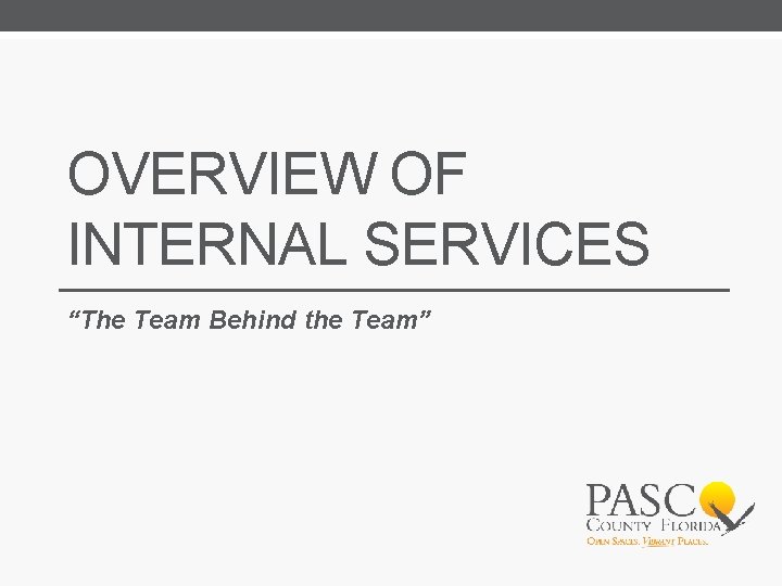 OVERVIEW OF INTERNAL SERVICES “The Team Behind the Team” 