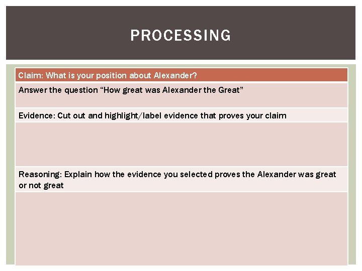 PROCESSING Claim: What is your position about Alexander? Answer the question “How great was