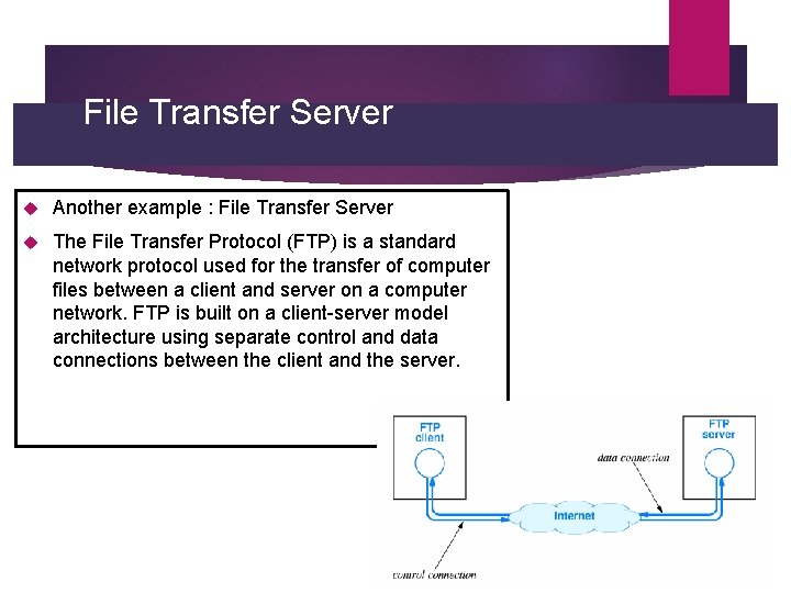 File Transfer Server Another example : File Transfer Server The File Transfer Protocol (FTP)