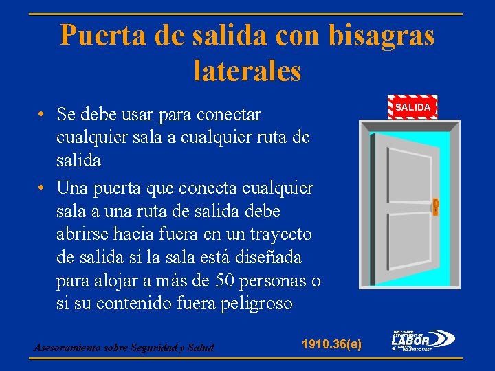 Puerta de salida con bisagras laterales • Se debe usar para conectar cualquier sala