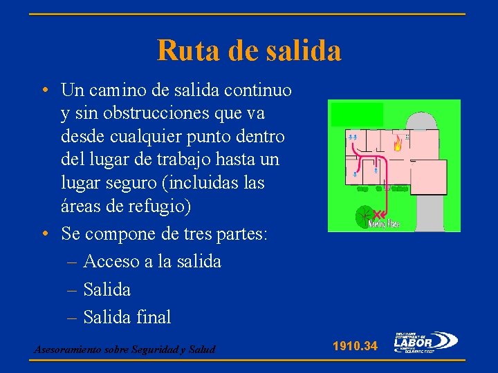 Ruta de salida • Un camino de salida continuo y sin obstrucciones que va