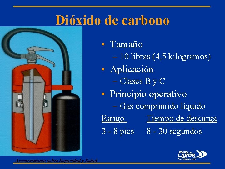 Dióxido de carbono • Tamaño – 10 libras (4, 5 kilogramos) • Aplicación –