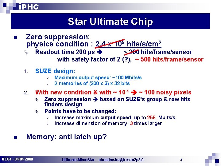 i. PHC Star Ultimate Chip n Zero suppression: physics condition : 2, 4 x