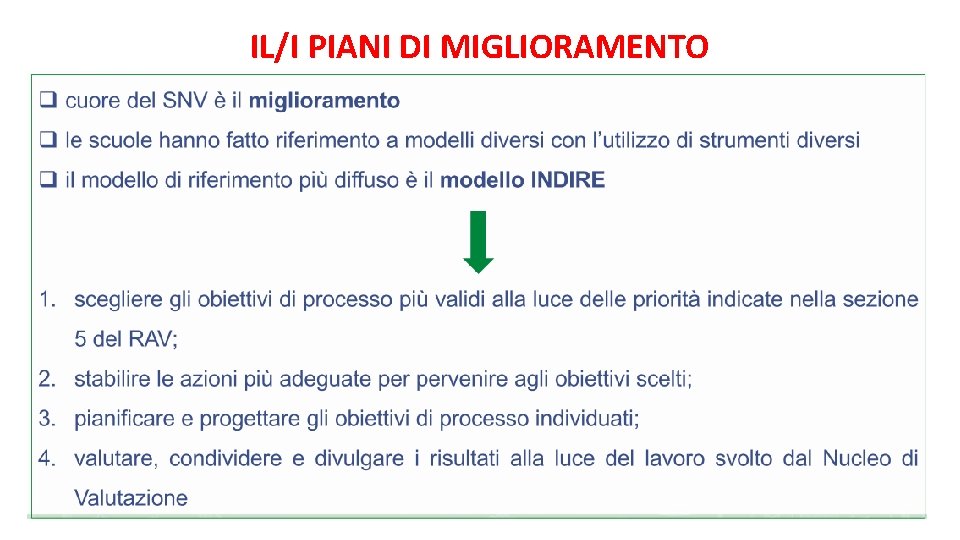 IL/I PIANI DI MIGLIORAMENTO 