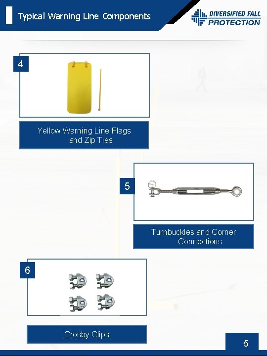 Typical Warning Line Components 4 Yellow Warning Line Flags and Zip Ties 5 Turnbuckles