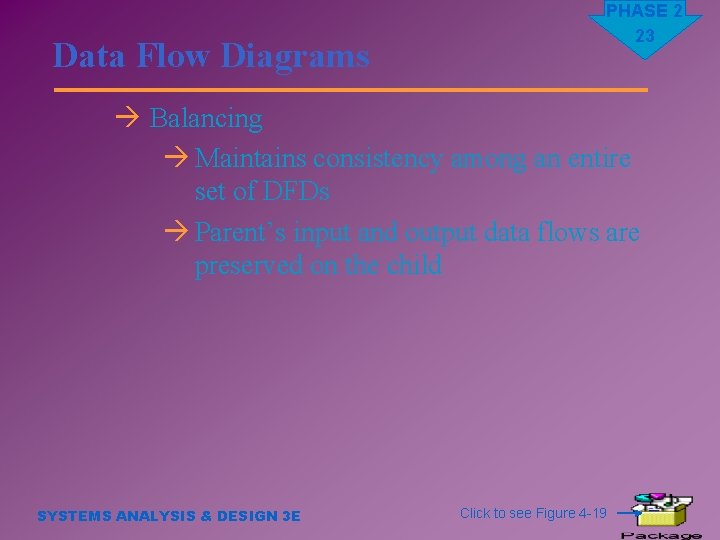 Data Flow Diagrams PHASE 2 23 à Balancing à Maintains consistency among an entire