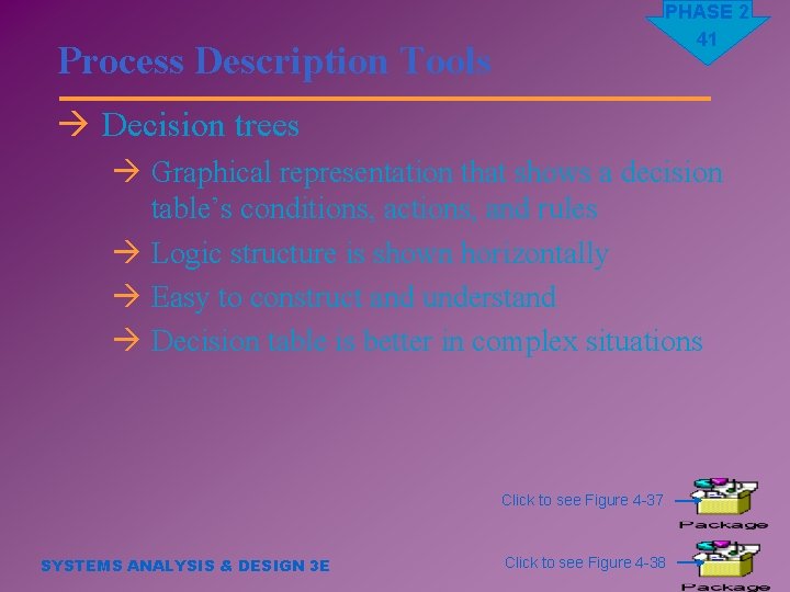 PHASE 2 41 Process Description Tools à Decision trees à Graphical representation that shows