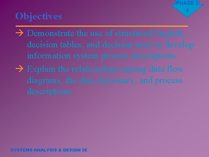 Objectives PHASE 2 5 à Demonstrate the use of structured English, decision tables, and