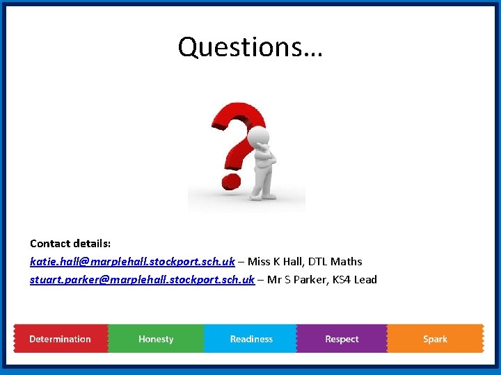 Questions… Contact details: katie. hall@marplehall. stockport. sch. uk – Miss K Hall, DTL Maths