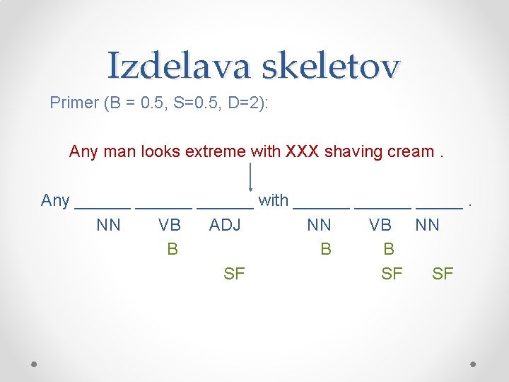 Izdelava skeletov Primer (B = 0. 5, S=0. 5, D=2): Any man looks extreme