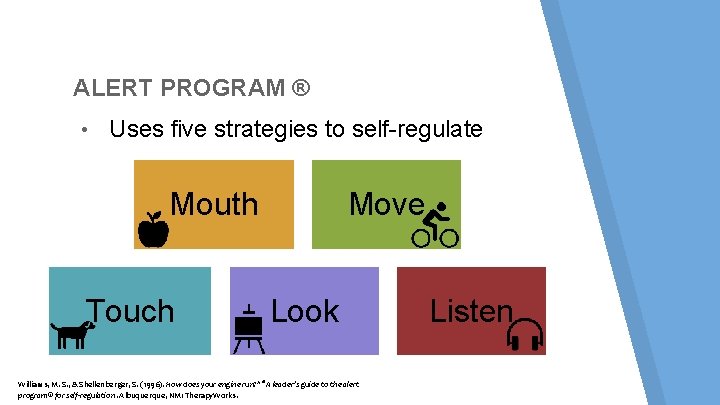 ALERT PROGRAM ® • Uses five strategies to self-regulate Mouth Touch Move Look Williams, ALERT PROGRAM ® • Uses five strategies to self-regulate Mouth Touch Move Look Williams,
