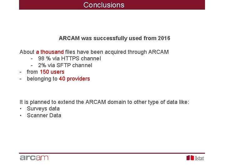 Conclusions ARCAM was successfully used from 2016 About a thousand files have been acquired