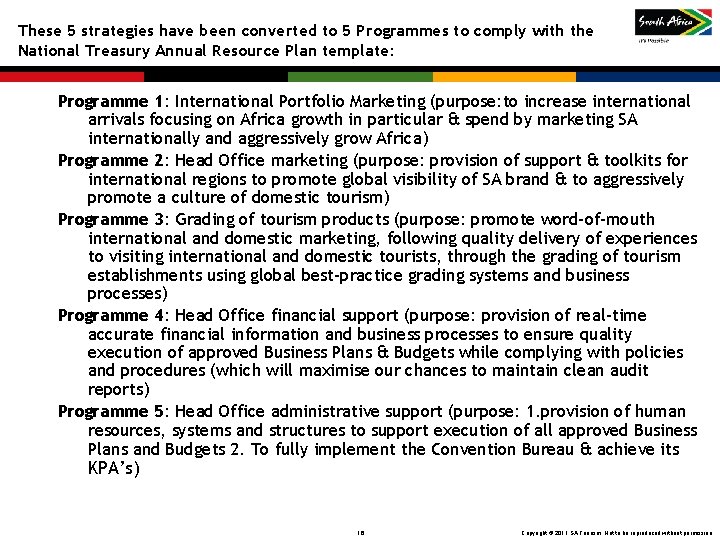 These 5 strategies have been converted to 5 Programmes to comply with the National These 5 strategies have been converted to 5 Programmes to comply with the National
