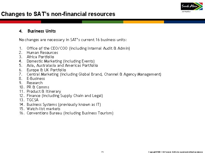 Changes to SAT’s non-financial resources 4. Business Units No changes are necessary in SAT’s Changes to SAT’s non-financial resources 4. Business Units No changes are necessary in SAT’s