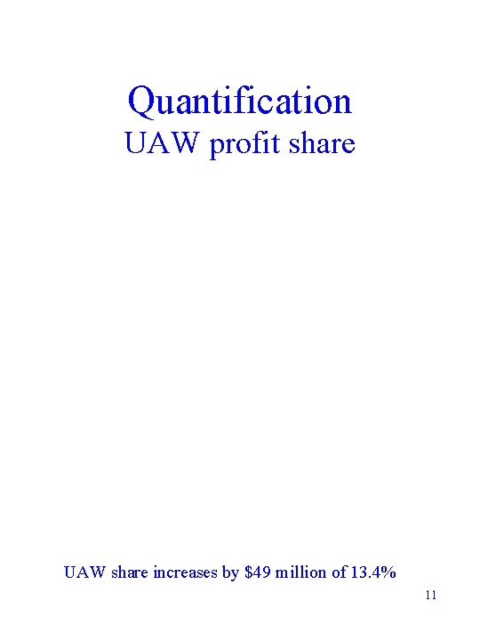 Quantification UAW profit share UAW share increases by $49 million of 13. 4% 11