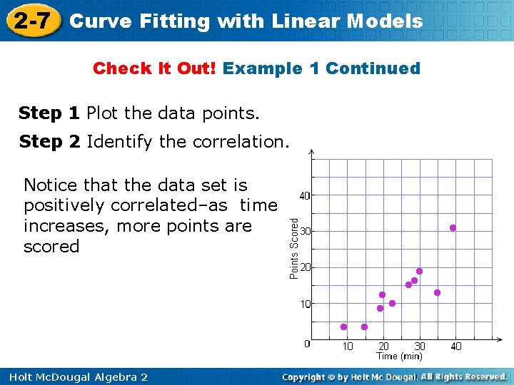 2 -7 Curve Fitting with Linear Models Check It Out! Example 1 Continued Step