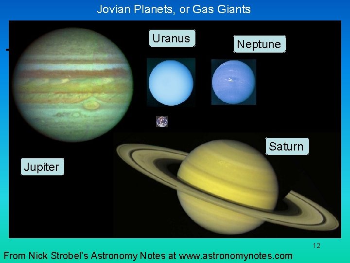 Jovian Planets, or Gas Giants Uranus Neptune Saturn Jupiter 12 From Nick Strobel’s Astronomy Jovian Planets, or Gas Giants Uranus Neptune Saturn Jupiter 12 From Nick Strobel’s Astronomy