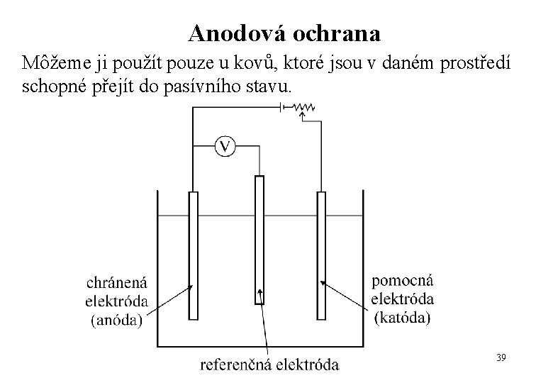 Anodová ochrana Môžeme ji použít pouze u kovů, ktoré jsou v daném prostředí schopné