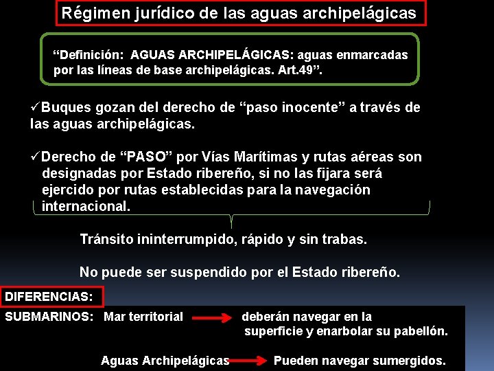 Régimen jurídico de las aguas archipelágicas “Definición: AGUAS ARCHIPELÁGICAS: aguas enmarcadas por las líneas